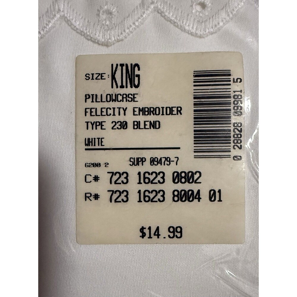 Vintage Home Collection Felicity Embroidered Hem King Pillowcases 230 TC White - Picture 5 of 5